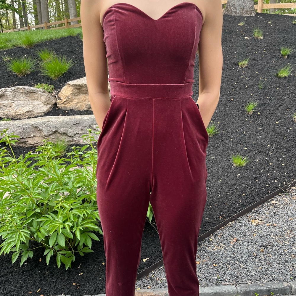 EXPRESS maroon, velvet jumpsuit
